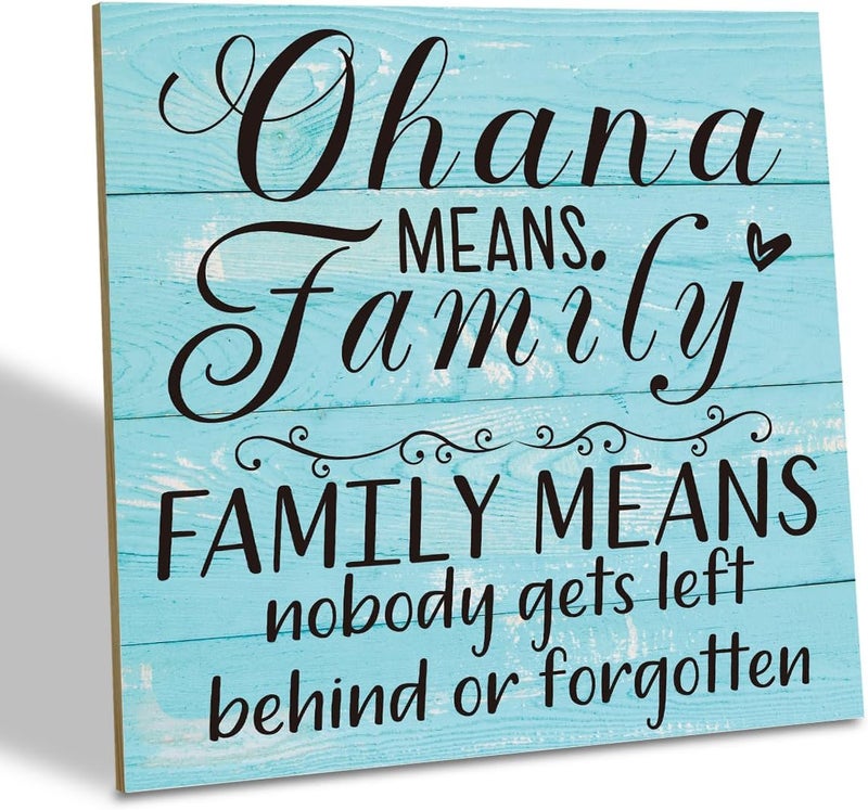 SUSZDOU Family Wooden Plaque, “Family Means Nobody Gets Left Behind or Forgotten”, 6.2x6.2 Inch Table Art Sign, Farmhouse Quote Decor for Living Room or Home Tabletop E - Image 1